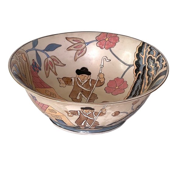 Vintage China Trader Bowl Hand Painted Enamel 9.75" x 3.75" - Picture 1 of 9